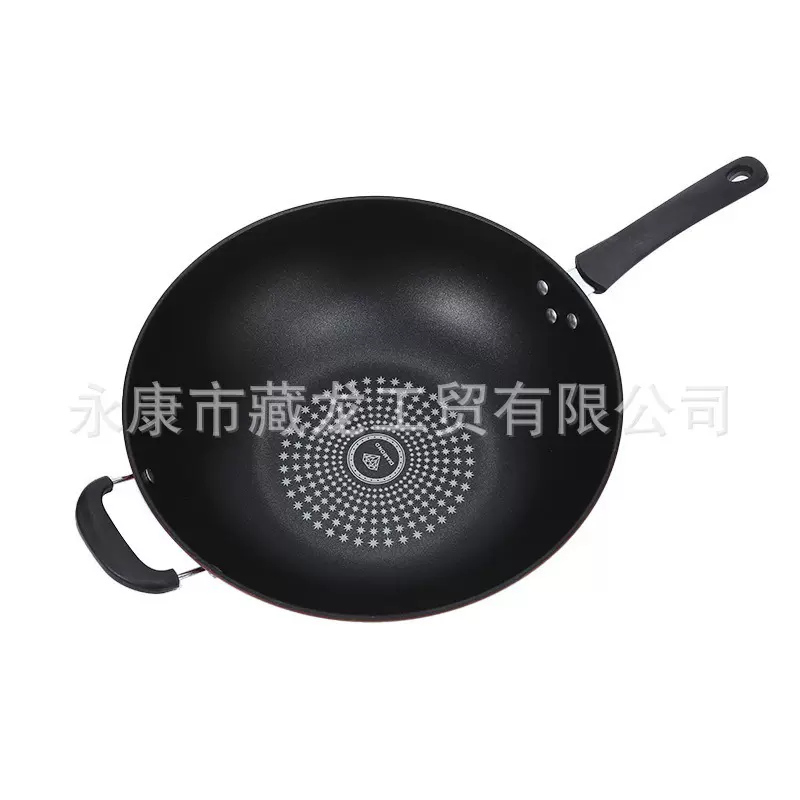 厂家直销钻石炒锅家用铁锅不粘锅钢化玻璃锅盖炒菜锅外贸跨境通用