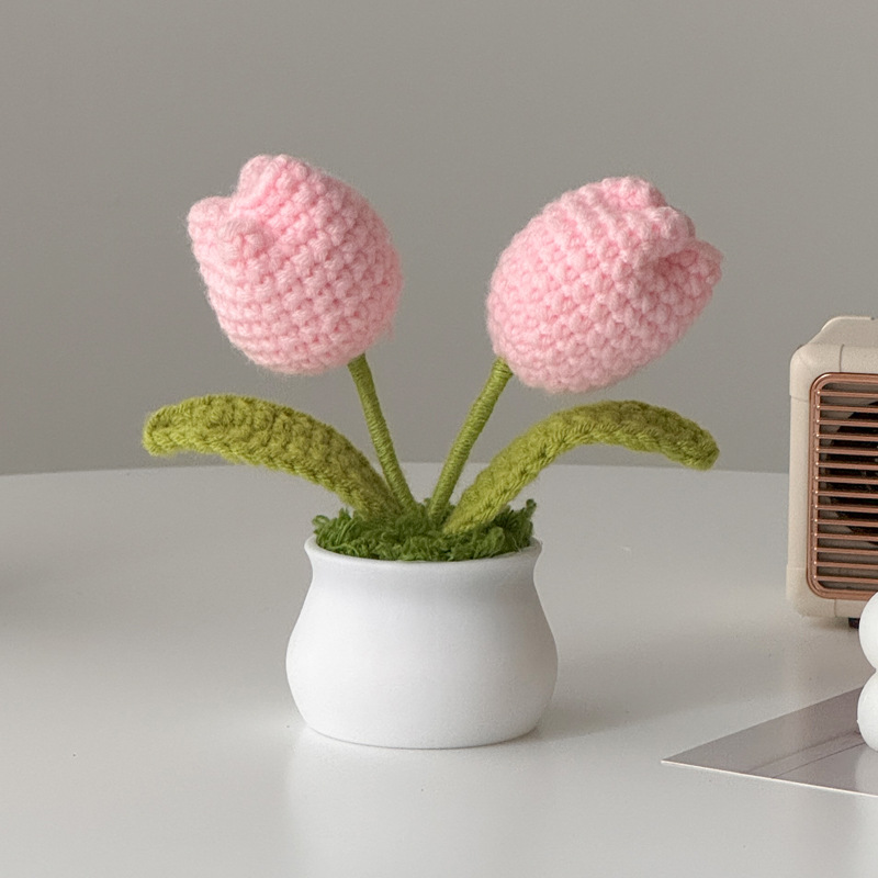 Regalos de día al por mayor girasoles para chicas, ramo de lana tejida a mano, adornos de mesa pequeños