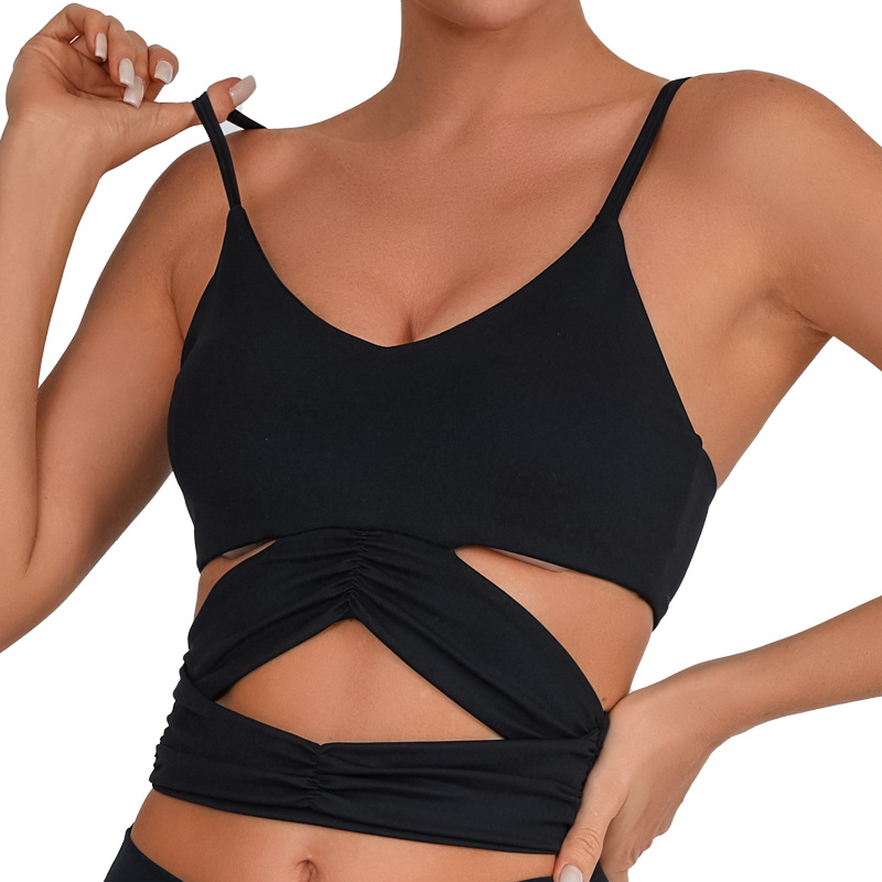 Nuevo cinturón de belleza de espalda cruzada arrugada de alta resistencia que se reúne con cojín de pecho para correr ropa de yoga bra