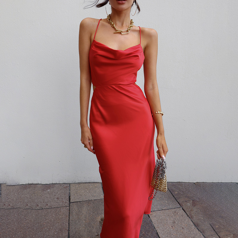 backless solid color slip dress NSAFS135535