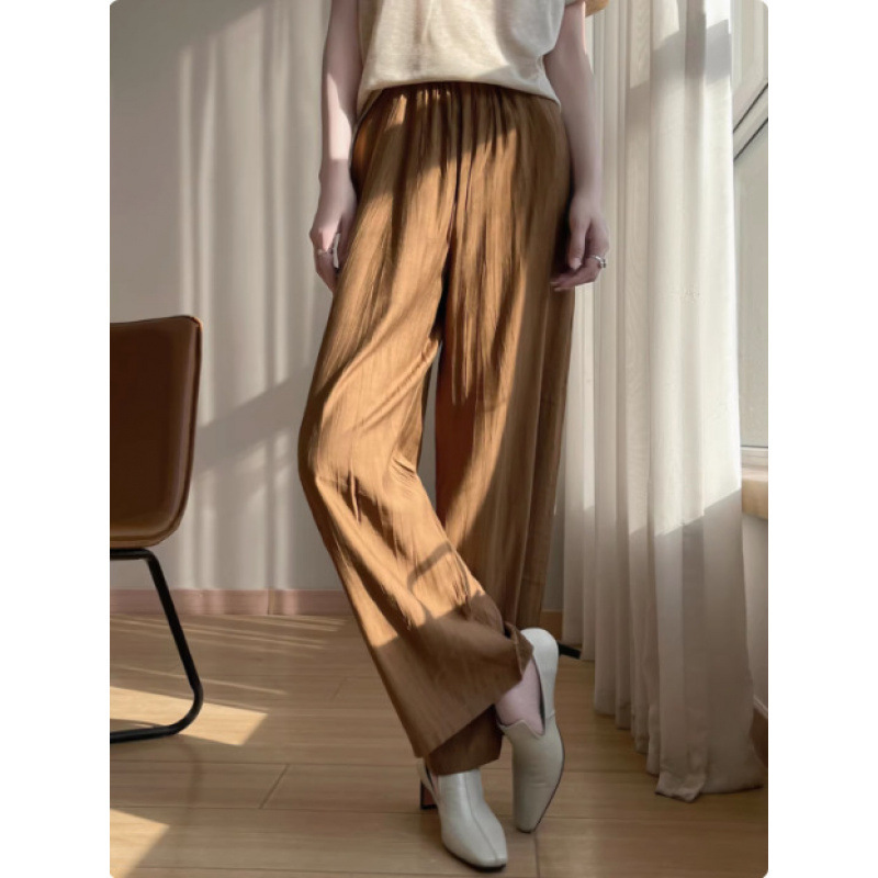 Loose Slimming Straight-Leg Pants for Women, High-Waisted Drape, New Spring and Summer Straight-Leg Pleated Pants, Versatile Ice Silk Sunscreen Pants