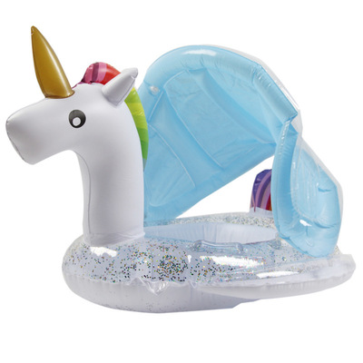 新品ins带遮阳蓬儿童宝宝独角兽泳圈亮片玫瑰金火烈鸟座圈游泳圈|ms