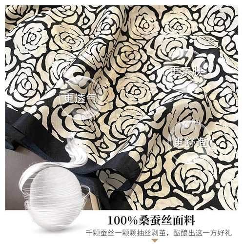 Camellia black and white 100% mulberry silk scarf for women spring and autumn new decoration with 70*70cm scarf shawl