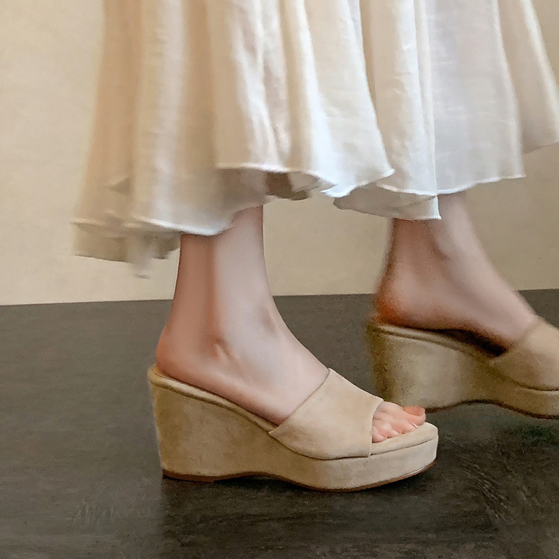Sandal cao gót nữ hở mũi quai ngang đế xuồng platform — màu nâu, màu đen, màu mơ