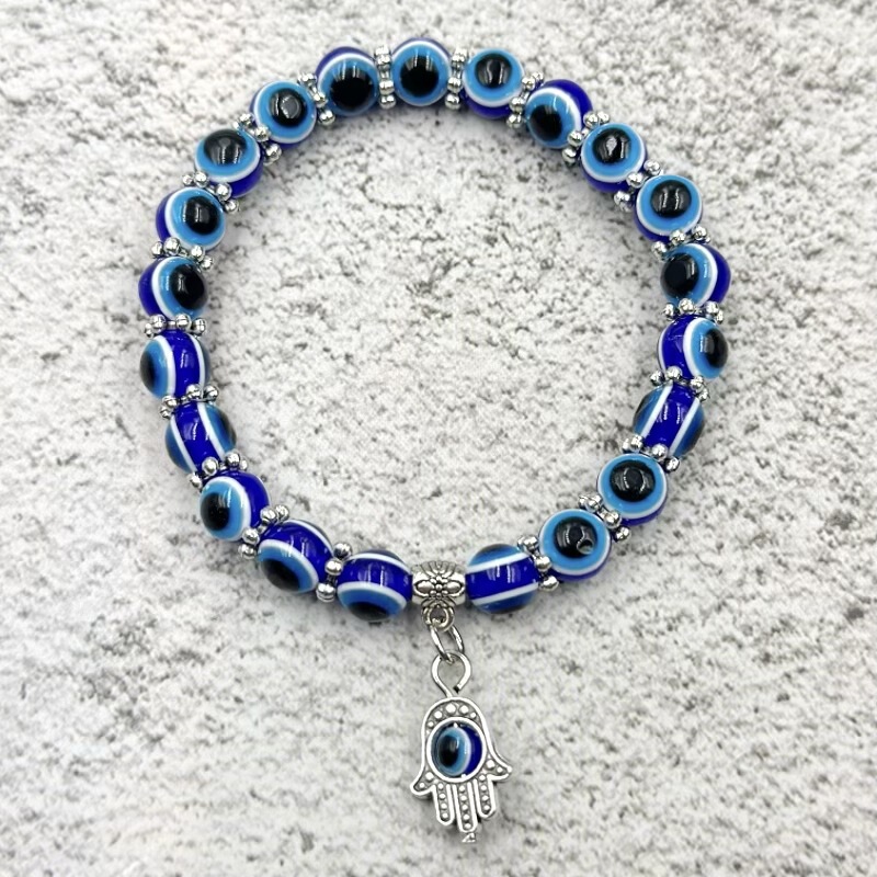 European and American Cross-Border Fashion Jewelry Devil's Eye Bracelet Creative Fatima's Hand Vintage Blue Eye Bead Bracelet