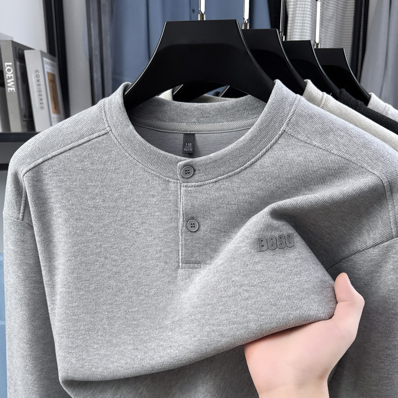 New autumn and winter printed long-sleeve knit shirt for men, business casual round-neck breathable top, comfortable and versatile base shirt New autumn and winter printed long-sleeve knit shirt for men, business casual round-neck breathable top, comfortable and versatile base shirt