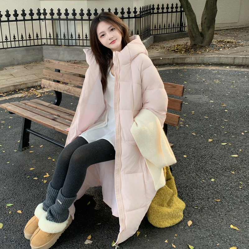 Popular Extra Long down Jacket for Women, Loose Bread Jacket, Hooded Cotton Coat, Thickeneded Warm and Fashionable Over-The-Knee Jacket for Women