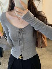 领口系带防晒开衫修身T恤女早秋204新款纯欲气质辣妹短款小众上衣