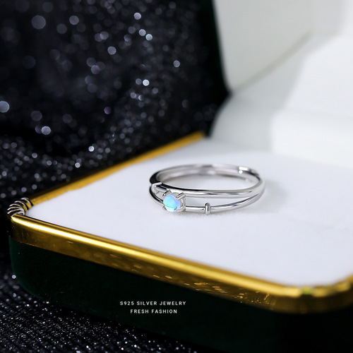 Pure Silver Moonlight Love Fantasy Colorful Ring for Women - Geometric Simple Fresh Sweet Cute Elegant Valentine's Day Single Ring