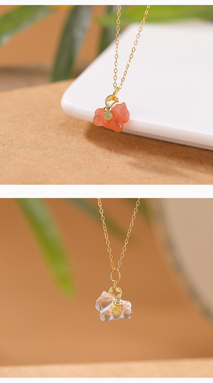 Mặt dây chuyền bạc S925 mạ vàng đính đá ngọc bích và pha lê hình đồng xu cát tường — Hồng thủy (không kèm dây) chi tiết 6