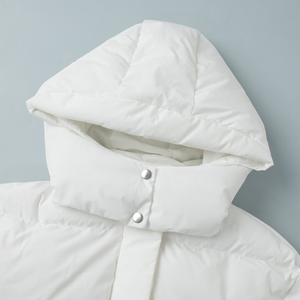 Áo khoác bông nữ dáng rộng ngắn có mũ trùm đầu, tay dài, phong cách casual — màu xám đậm, đen chi tiết 8