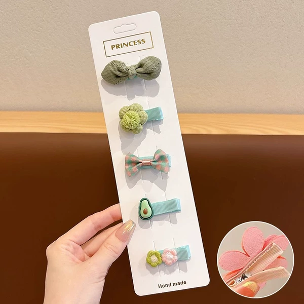 Green set, flowered, 5 pieces