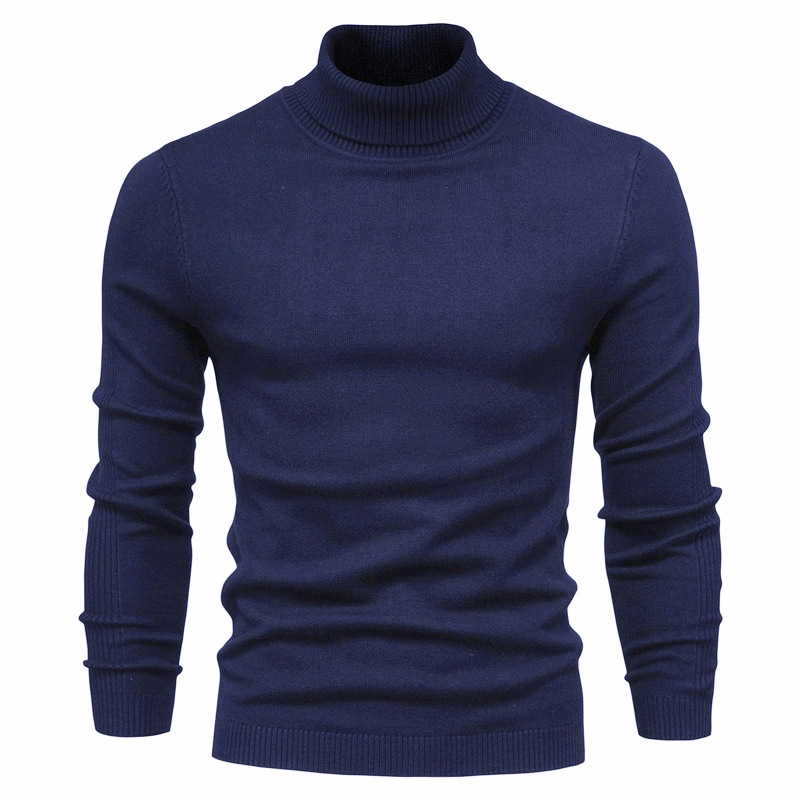Autumn and Winter New Solid Color Pullover Sweater High Collar Men's Casual Knitwear Thread Shirt_voghion.com