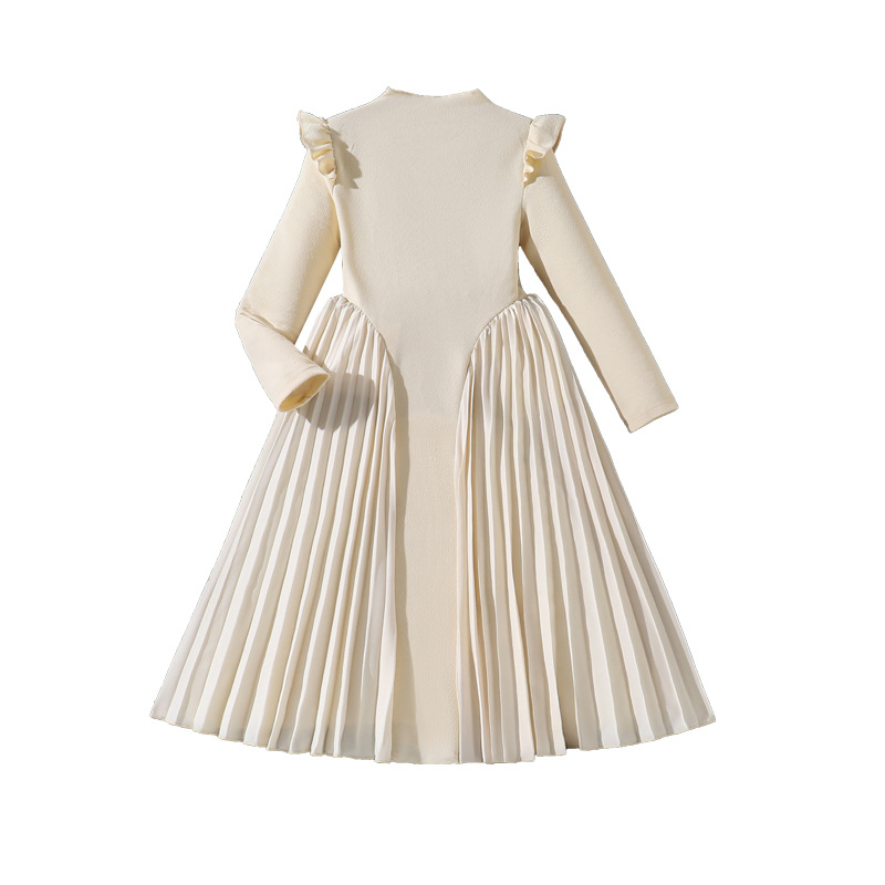 Niñas vestidos de niños comercio exterior ropa infantil transfronteriza otoño nuevo cuello vertical temperamento pliegado costura vestido de manga larga falda larga image 5