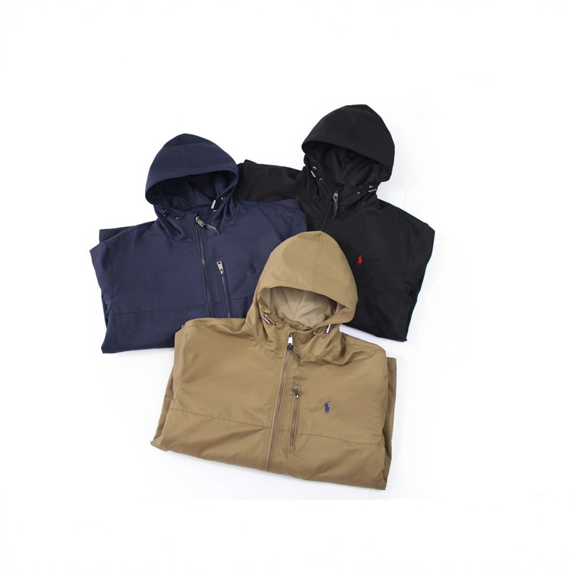 Cross-Border High-Quality Rl Embroidered Logo Hooded Zipper Jacket Casual Windbreaker Waterproof Hard Shell Windbreaker