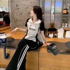 新款超火一套夏装韩系减龄显网红运动休闲短袖阔腿裤两件套女装