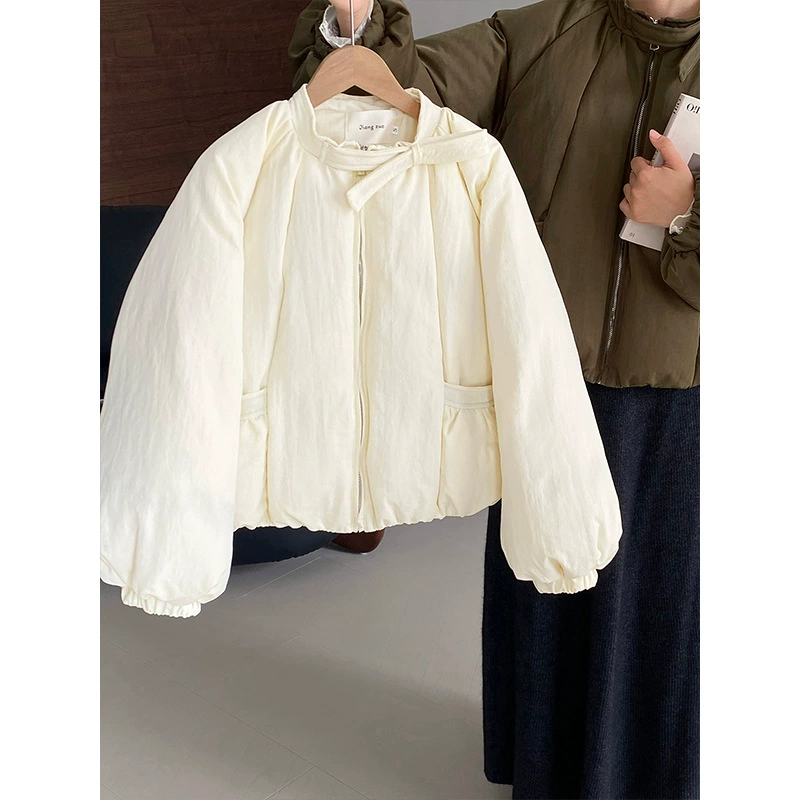 Женский пуховик Jiangzuo Little Pumpkin Bud, свободный крой, рукава-фонарики, наполнитель из белого утиного пуха, модель 6171