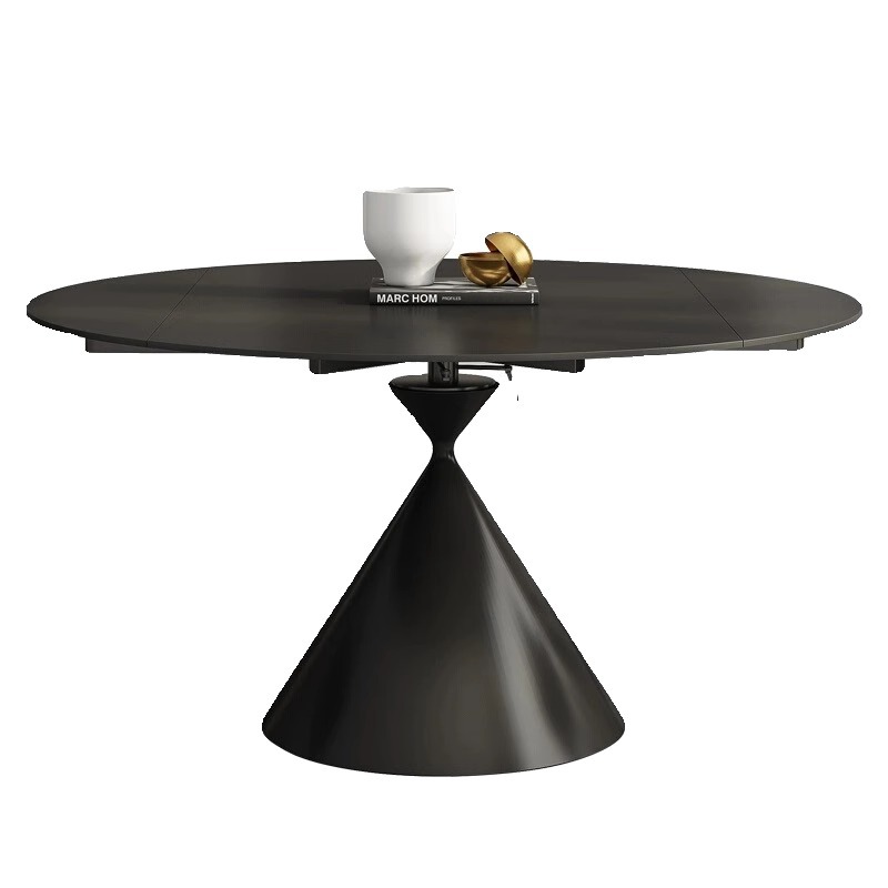 Mesa redonda variable de tabla de roca negra italiana, mesa redonda rotatoria retráctil de doble propósito, moderna y simple para hogares pequeños