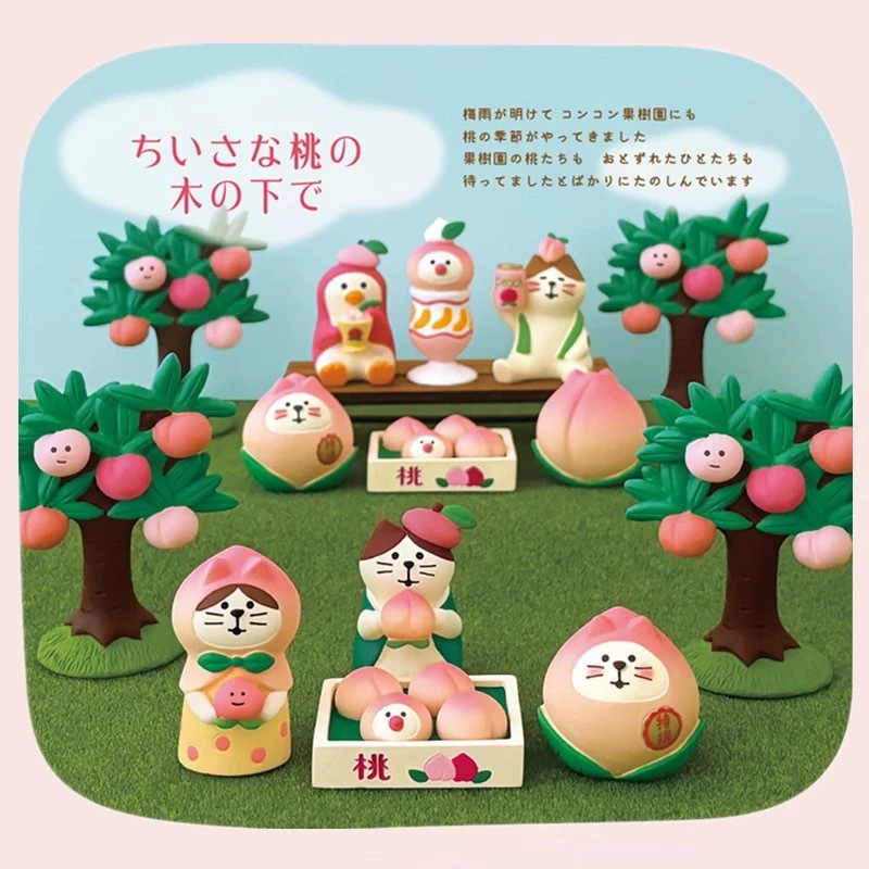 Zakka 일본 고양이 복숭아 시리즈 복숭아 데스크탑 장식품 귀여운 치유 선물 크리 에이 티브 홈 수지 장식품