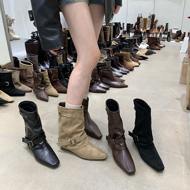 Retro suede khaki autumn small design boots