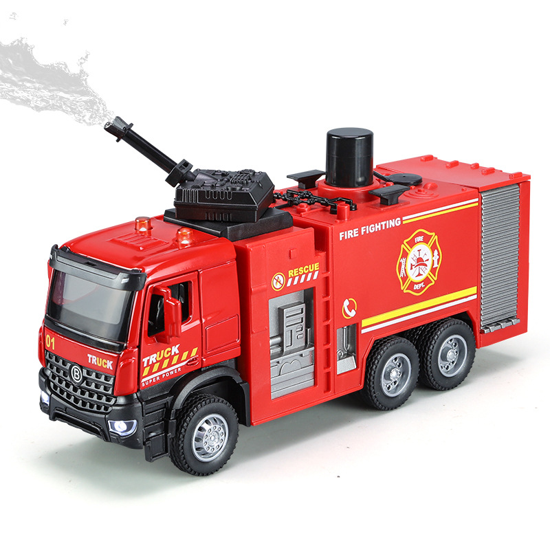 Nuevo Haodi 1/35 Vehículo de ingeniería Juguete Aleación Simulación de luz y sonido Agua rociada Camión de bomberos Camión mezclador Regalo para niños