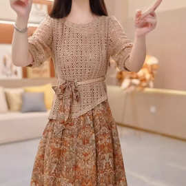 一件代发春夏季新款连衣裙时尚气质修身显瘦两件套中长款裙子