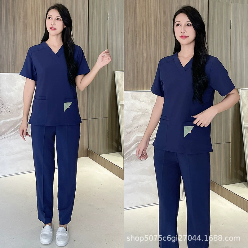 Одежда для ручной стирки в корейском стиле, быстросохнущая ткань, эластичная женская одежда с короткими рукавами для больниц, оральной операционной, красоты, стоматологической рабочей одежды