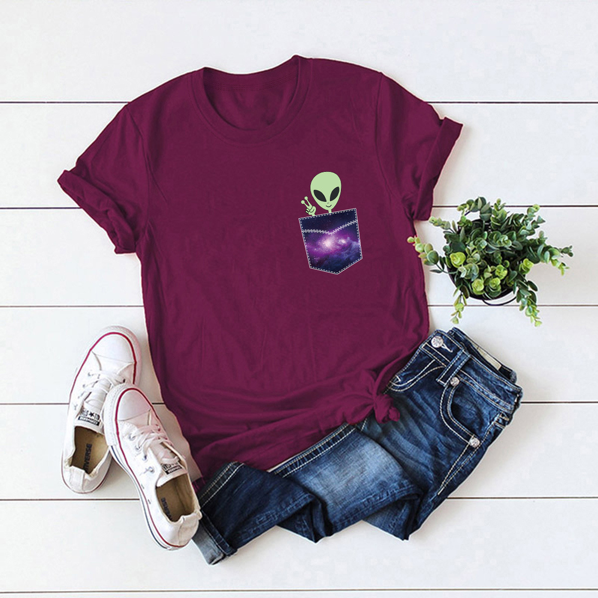 pocket alien short-sleeved t-shirt nihaostyles clothing wholesale NSSN83717