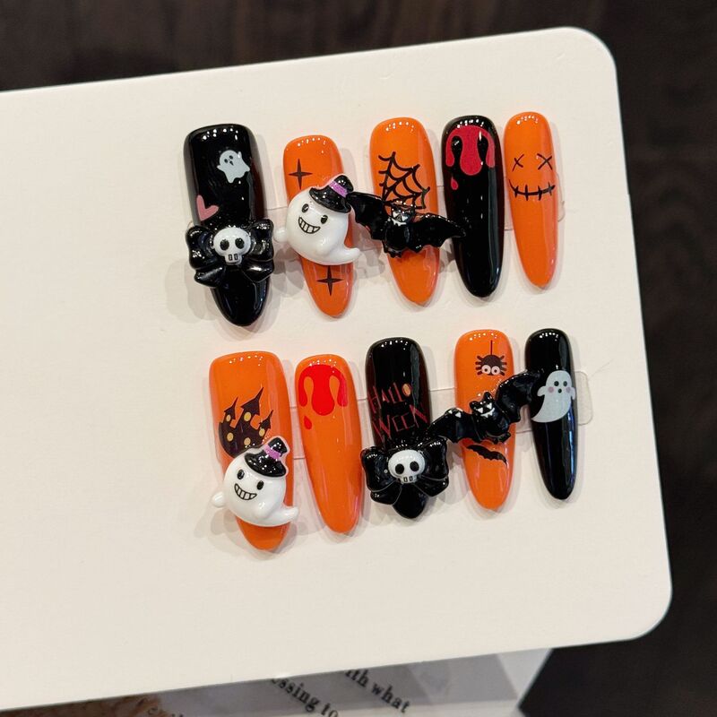 Yihe W Series [Halloween Fun] Halloween Themed Manicure Pieces, Ghost Skull Handmade Wearable Nails Wholesale
