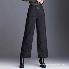 跨境羽绒棉裤女外穿阔腿裤2023冬季新款高腰显瘦宽松休闲直筒靴裤
