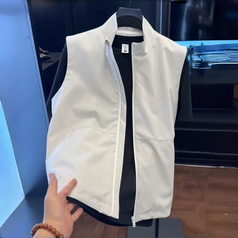 New Spring and Autumn Men's Thin Breathable High-End Stand-Up Collar Zipper Solid Color Casual Stylish Slim-Fit Vest