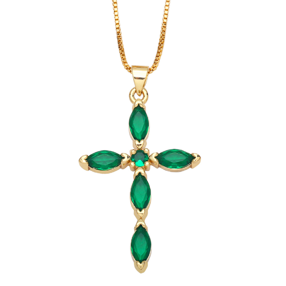 fashion cross copper gold-plated inlaid color zircon necklace