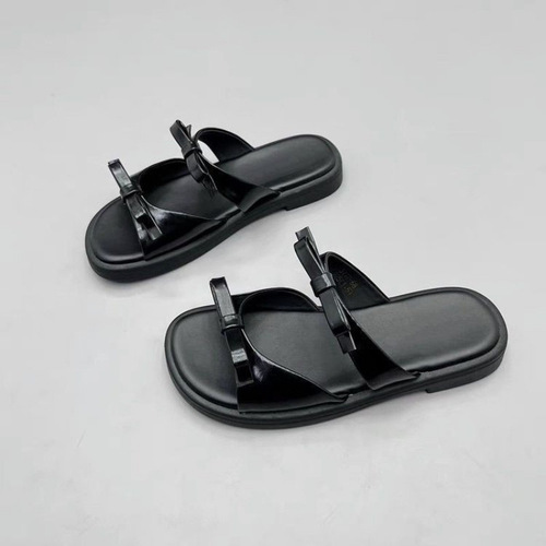 Bow tie flat slippers for women's summer wear 2026 new fashionable all-matching open-toe single-string sandals women's shoes