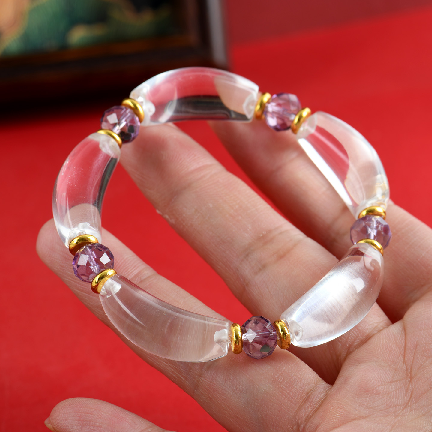 Purple white crystal, bent pipe, handle, bracelet
