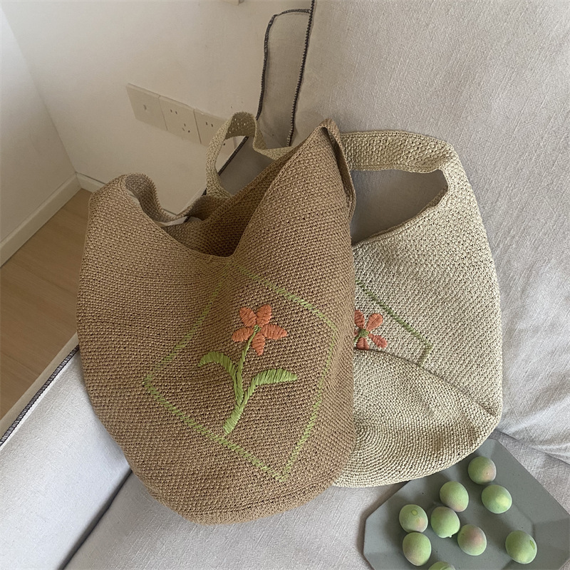 High Quality New Hand-Woven Bucket Bag Crochet Flower Tote Bag Vacation Travel Shoulder Bag For Women Large Capacity - Thumbnail 2