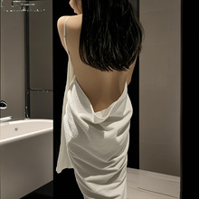 超绝睡衣浴袍女夏天薄款露背珊瑚绒浴巾连体睡衣情侣居家洗澡睡裙