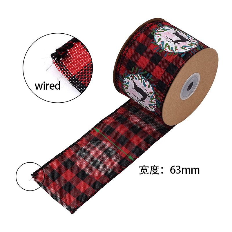 63mm Amazon transfronterizo nueva cinta de lino de Navidad impresa guirlanda de alce decoración imitación de tela de lino stock