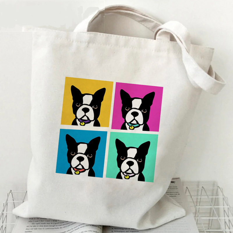 Comercio exterior transfronterizo Francés Bulldog Francés cubo impreso bolsa de lona Harajuku bolso de hombro bolsa de compras portátil de moda
