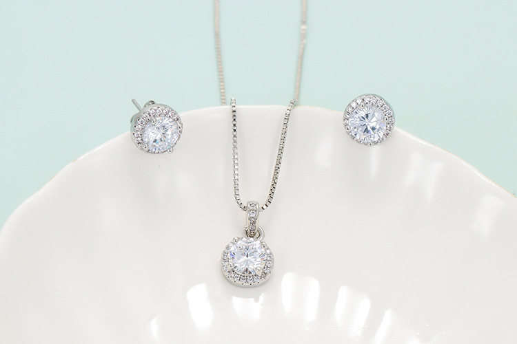 Jewelry Set Quantity Banquet, Family Gathering Occasion Copper Material Copper Plating Inlay Round Zircon Rings Earrings Necklace