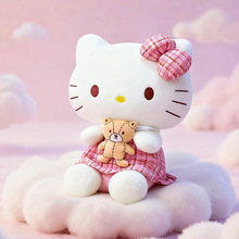 跨境新款休闲粉裙抱熊凯迪猫玩偶毛绒玩具公仔女儿童礼物精品抓机