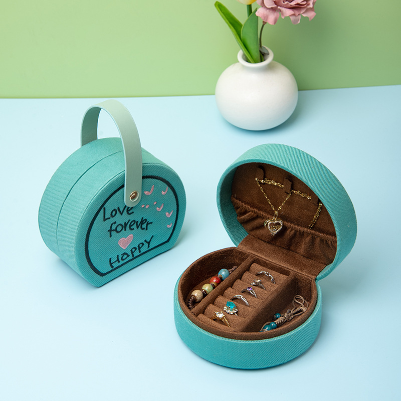 High-End Denim Embroidered Jewelry Box, Creative Semi-Circular Portable Jewelry Box, Necklace, Earrings, Ring Storage Box
