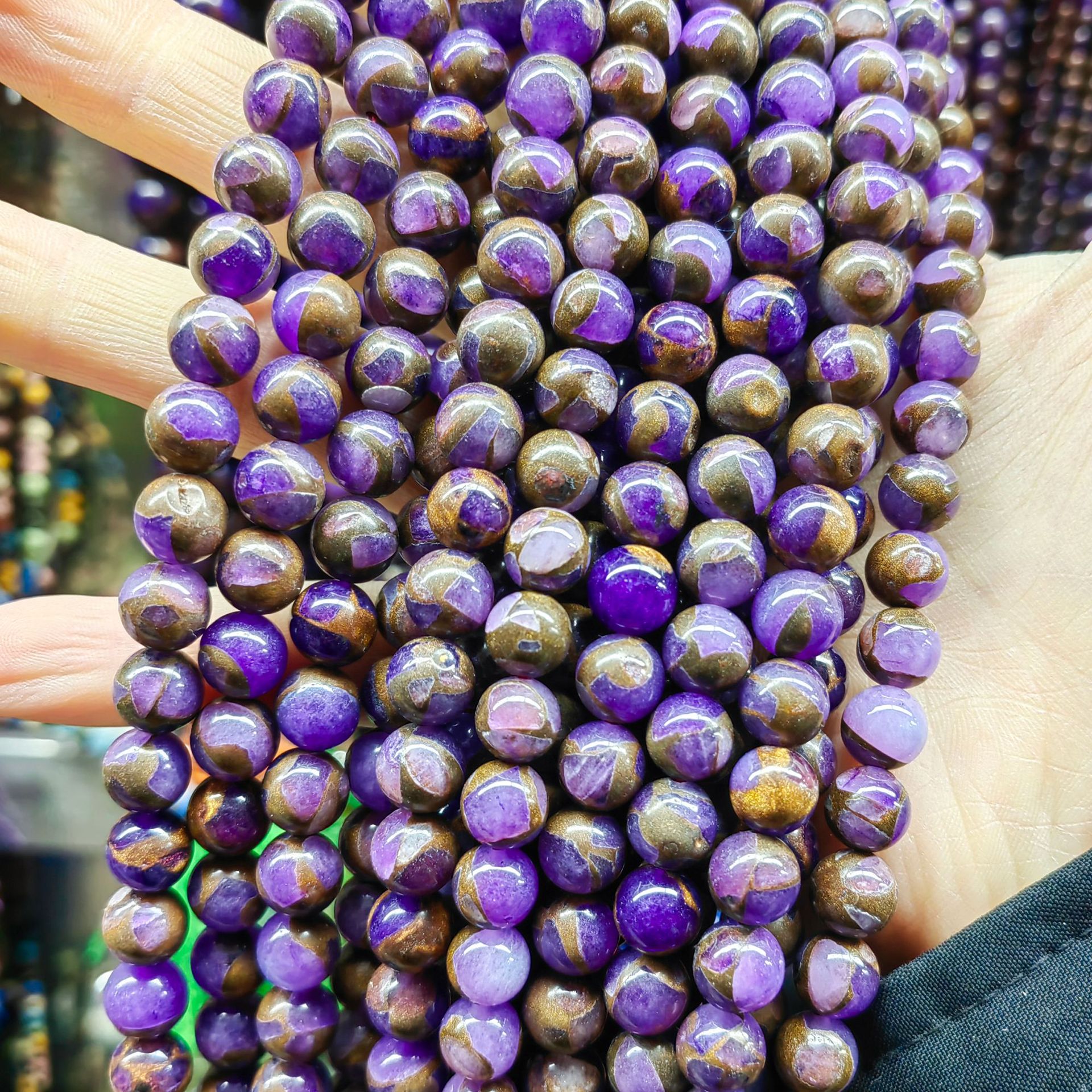 Sansheng piedra dorada bicolor esferas semiacabadas joyas diy accesorios al por mayor