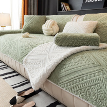 北欧风毛绒沙发垫高级感三人位直排沙发坐垫子保暖防滑全盖布