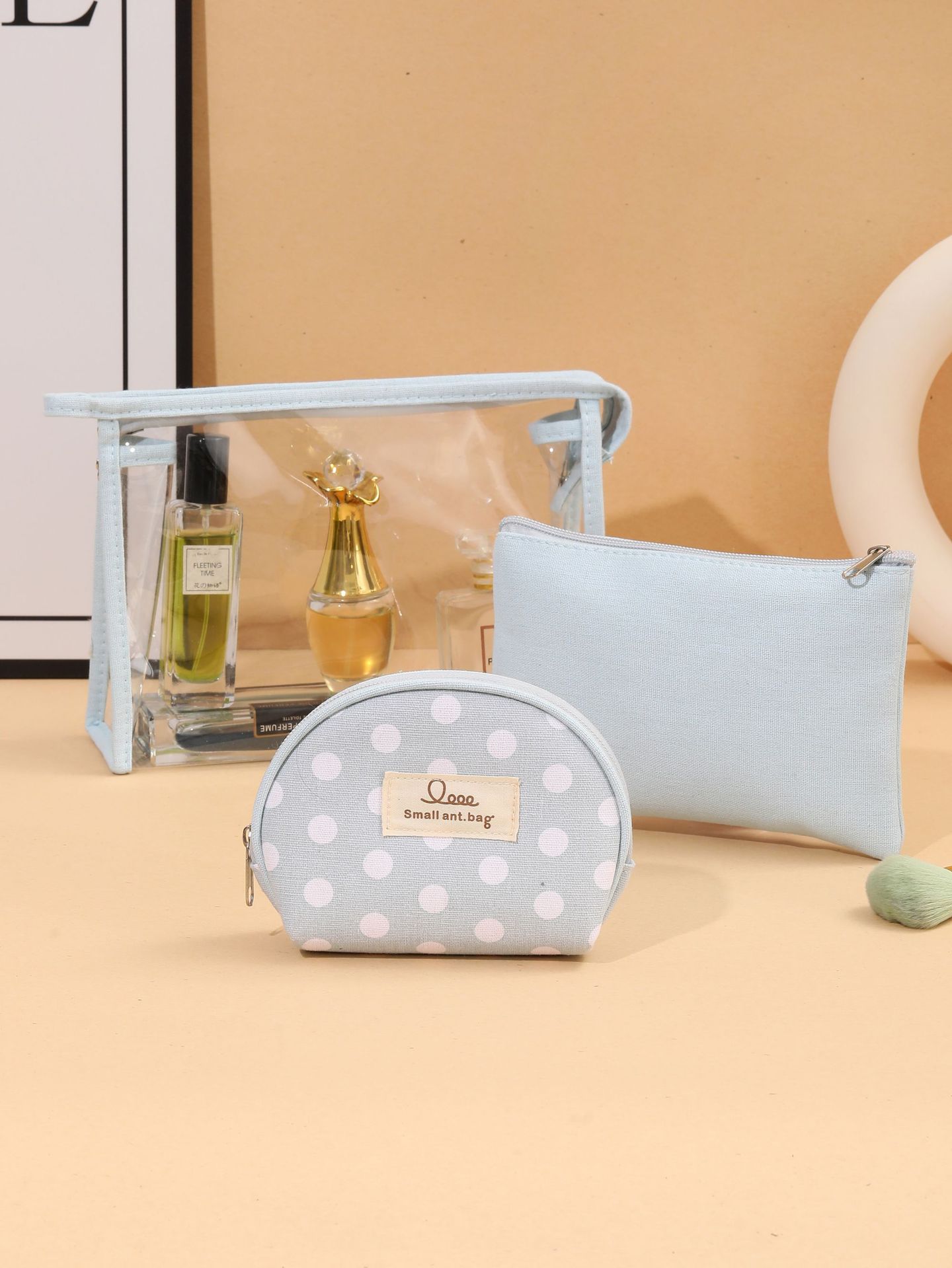 Nuevo punto transfronterizo de tres piezas de paquete de maquillaje transparente, paquete de lavado de gran capacidad, paquete de almacenamiento de clasificación de cosméticos