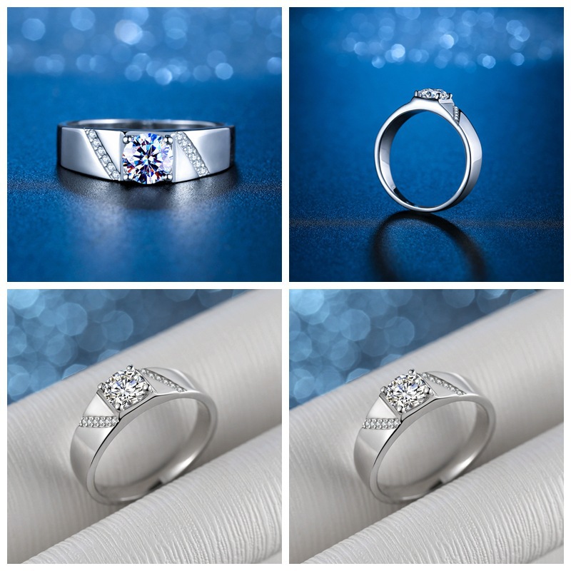Men's Gender 1.0ct 925 Sterling Silver Moissanite High Carbon Diamond Geometric Rings Moissanite Rings GRA Certificate
