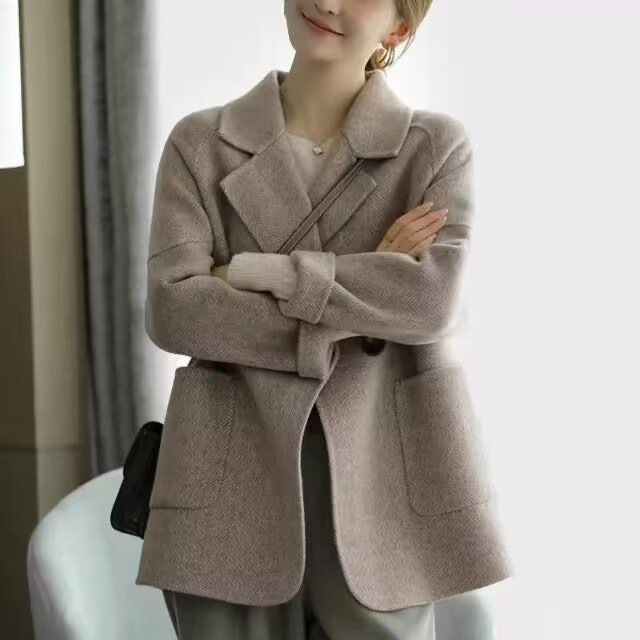 Herringbone Woolen Coat for Women 2025 Autumn and Winter New Fashion Thickened Casual Thick Coat Trendy