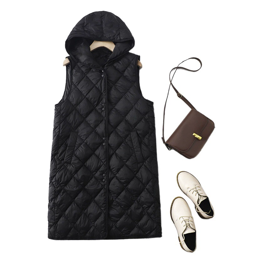 Реальный снимок новой зимней свободной и тонкой жилетки с капюшоном 2024 года, жилет средней длины, куртка, жилет для женщин 1505 #