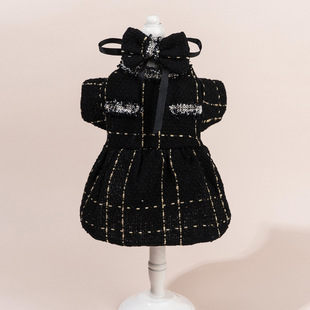 Cross-border Amazon Autumn and Winter Dog Clothes Small Fragrant Style Cute Pet Clothes Small Dog Black and White Skirt