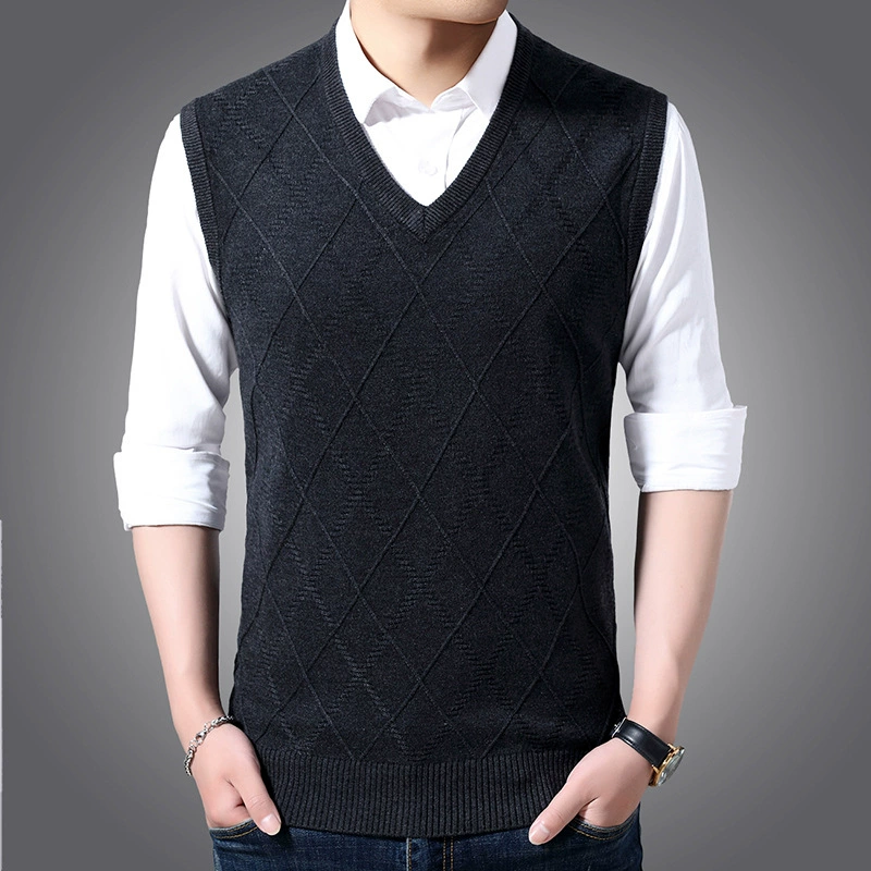 Woolen sweater, vest, knitted tank top, V-neckline, slim fit, increased thickness