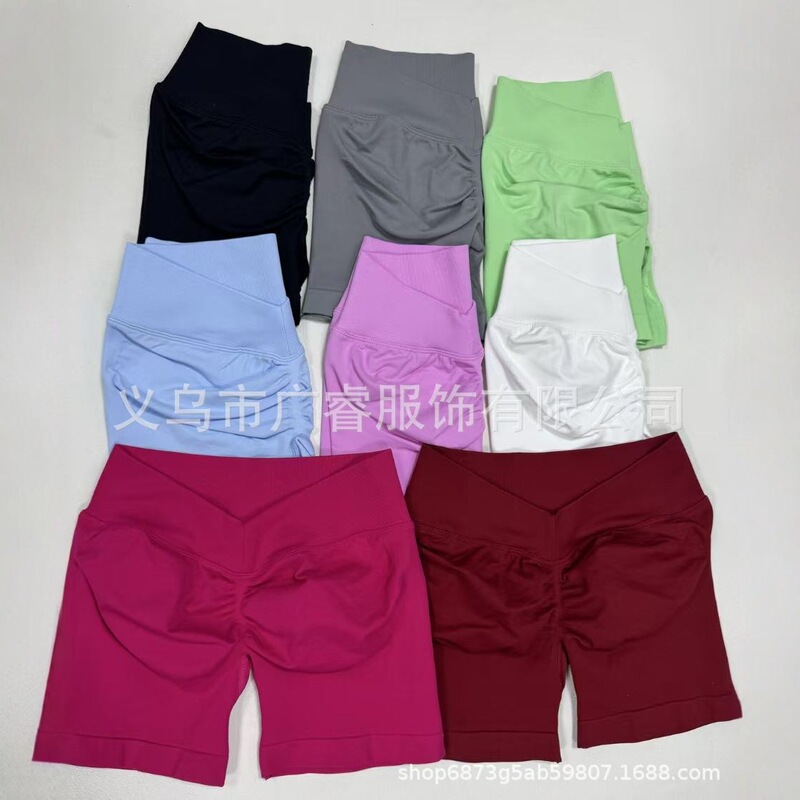 Amazon V-Waist Lycra High-Elastic Butt-Lifting Seamless Tight-Fitting Yoga Shorts Three-Quarter Length Shorts